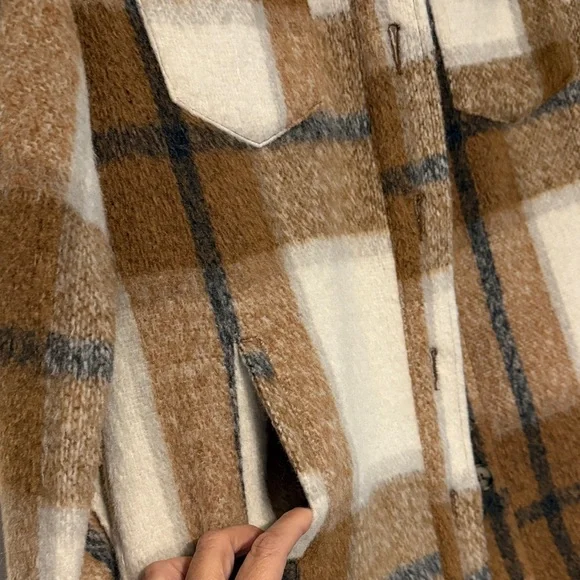 Avec Les Filles Tan and White Plaid Utility Jacket - Picture 7 of 13